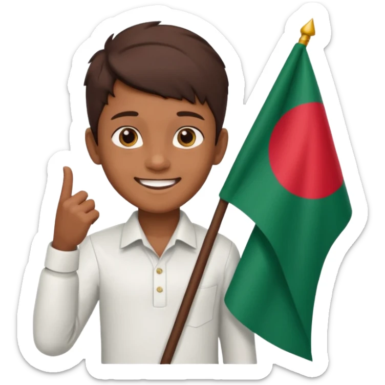 A boy stands with a Bangladeshi flag and greets on the occasion of December 16th. sticker