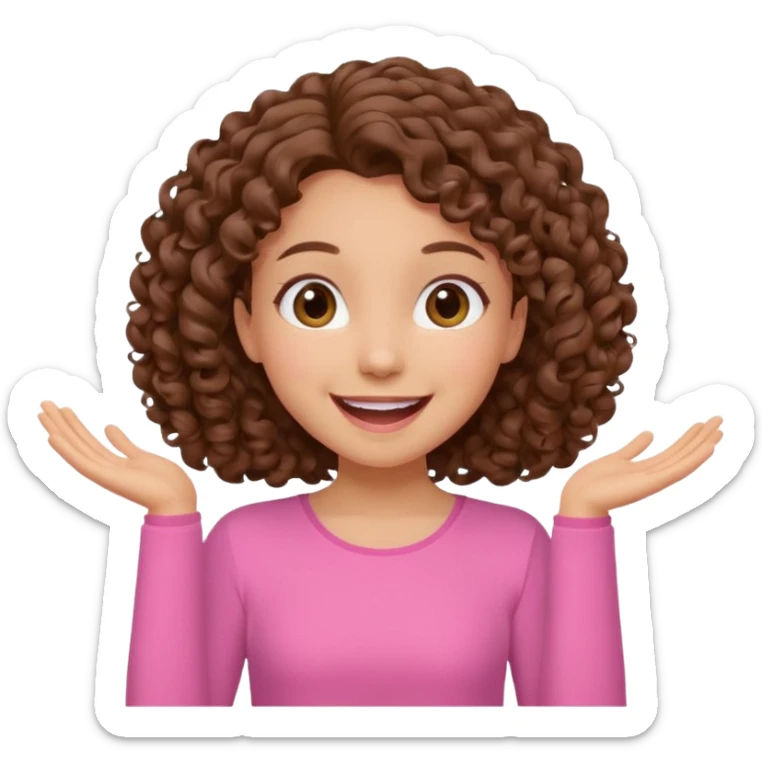 fun cute loud popular pretty girl modest curly brown hair pink top excited sticker