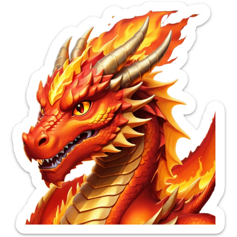 cinematic-noble-fierce-fire-dragon-portrait-emoji,-poised-and-imposing,-with-a-muscular,-scaled-body-ablaze-in-fiery-hues-of-crimson,-molten-orange,-and-molten-gold,-and-intense,-burning-eyes-that-mirror-the-heart-of-a-volcano;-rendered in detail sticker