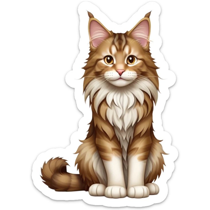 cinematic-[maine coon cat]-realistic-full-body-sitting-emoji,-tail-curled-playfully-around-its-paws,-head-tilted-dramatically,-scruffy-[maine coon]-fur,-simplified-yet-realistic-focused-features,-highly-detailed,-glowing-with-an-almost-sarcastic-glow sticker