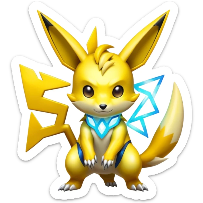 Shiny Futuristic Colorful Cyber-Pichu-Raichu-Renamon-Zeraora-hybrid-creature sticker