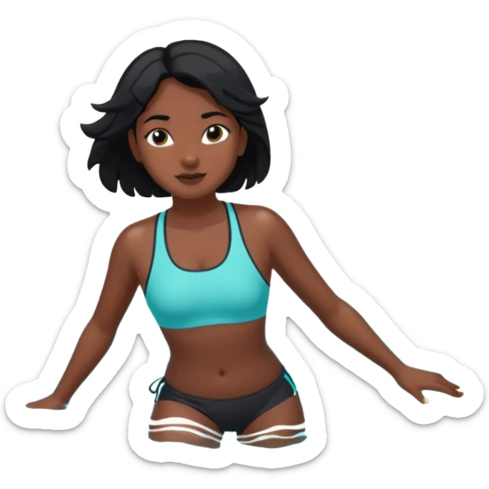 A girl swimming in Goan ocean. Girl should have black hair, clothes should be shorts and tank top or sports bra because she is indian sticker