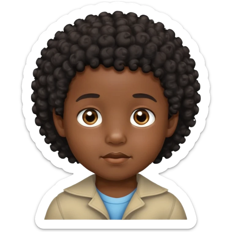 toddler boy face, African eyes, dark skin, black curly hair sticker