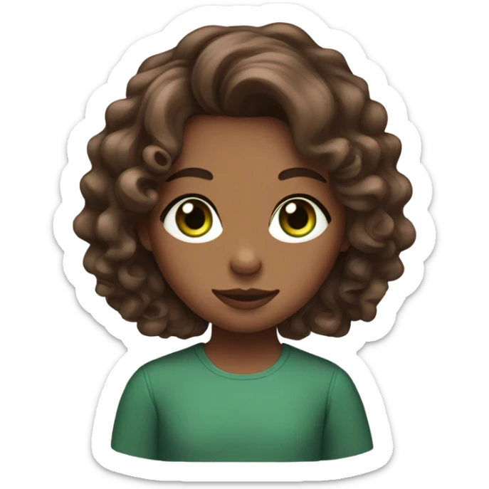 girl which pretty lashes pretty green eyes and brown wavy mid long hair sticker