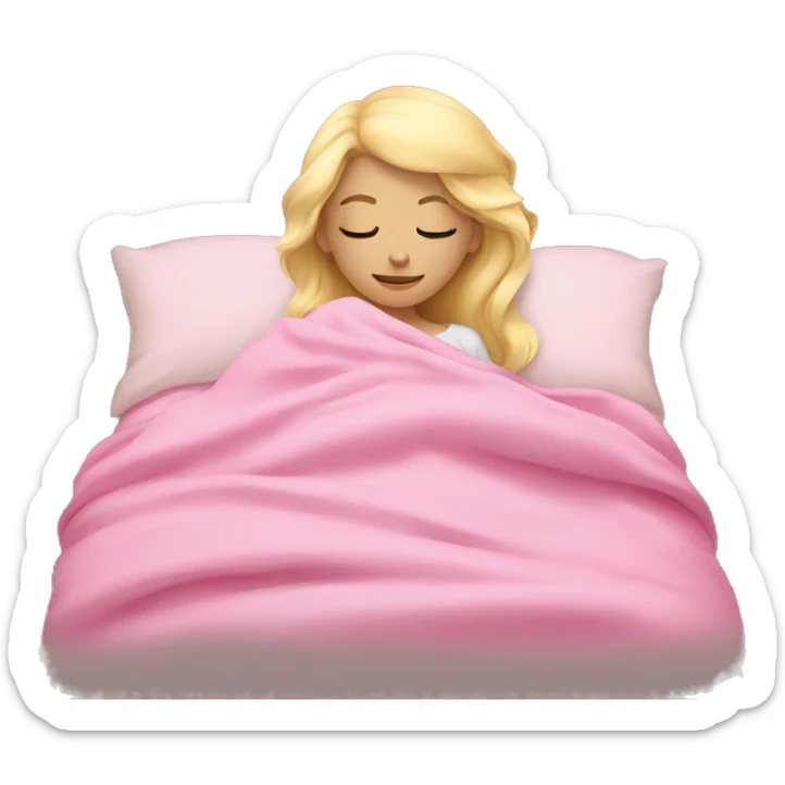 Sleeping in bed with a pink blanket blonde girl sticker