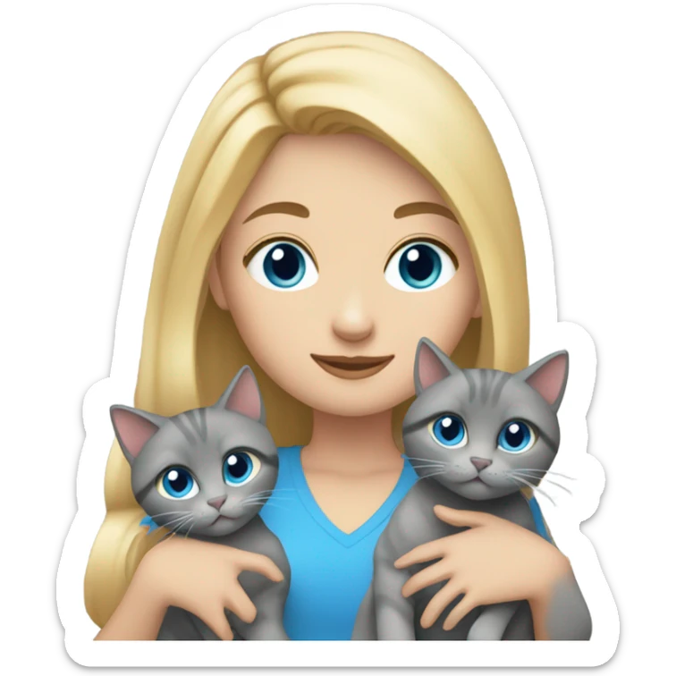Blonde hair blue eyes girl holding two gray cats sticker