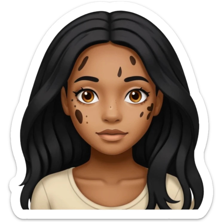 emoji of a black girl with vitiligo.she should have a lot of hair and vitiligo patches sticker