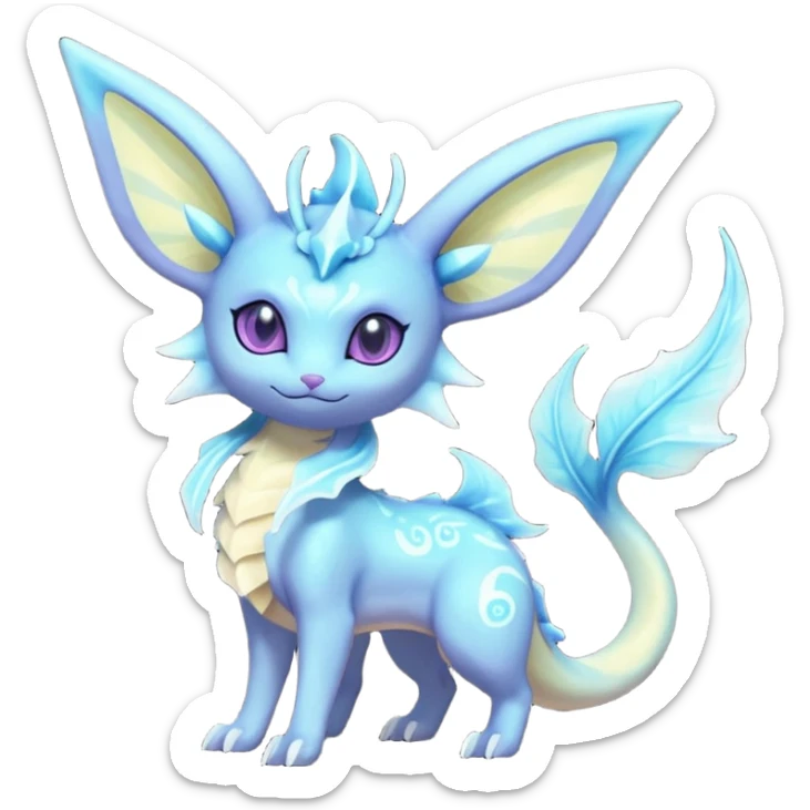 Shiny Sparkly Bioluminescent Glowing Espeon-Lumineon-Vaporeon-Amaura-Dragonair-Fakémon-hybrid-creature (full body)  sticker