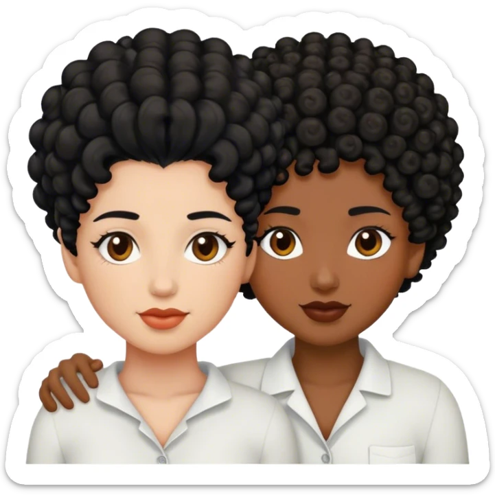 lesbian couple with curly black hair. white has brown skin, the other has white skin  sticker