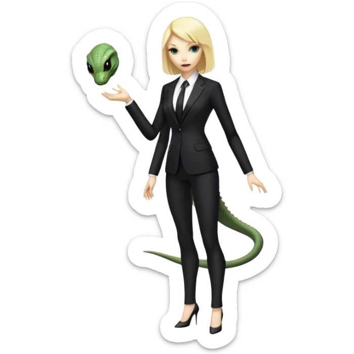 a blonde reptilian alien woman as men in black, full body, full figure sticker