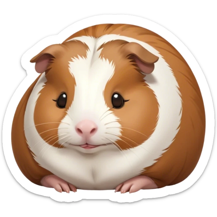 Meme-Worthy Cute Sleeping Brown and White Banded Guinea Pig Portrait Emoji, Head resting peacefully with a contented smile, showcasing a delightfully chubby build and a luxuriously soft banded fur of brown and white, eyes shut in a serene, cozy nap, Simplified yet hilariously adorable features, highly detailed, glowing with a soft, drowsy light, high shine, relaxed and utterly lovable, stylized with an air of playful laziness, bright and heartwarming, soft glowing outline, capturing the essence of a comically sleepy guinea pig, so meme-worthy it feels like it could instantly become the next viral sensation of adorable slumber! sticker
