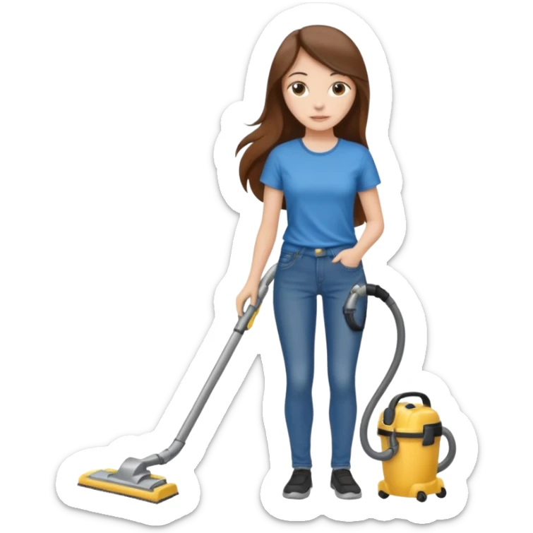 beautiful girl with long brown hair cleaning and vacuuming sticker