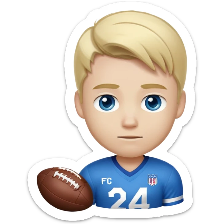 A football player with blond hair, white skin, and blue eyes, with the number 24 on his jersey sticker