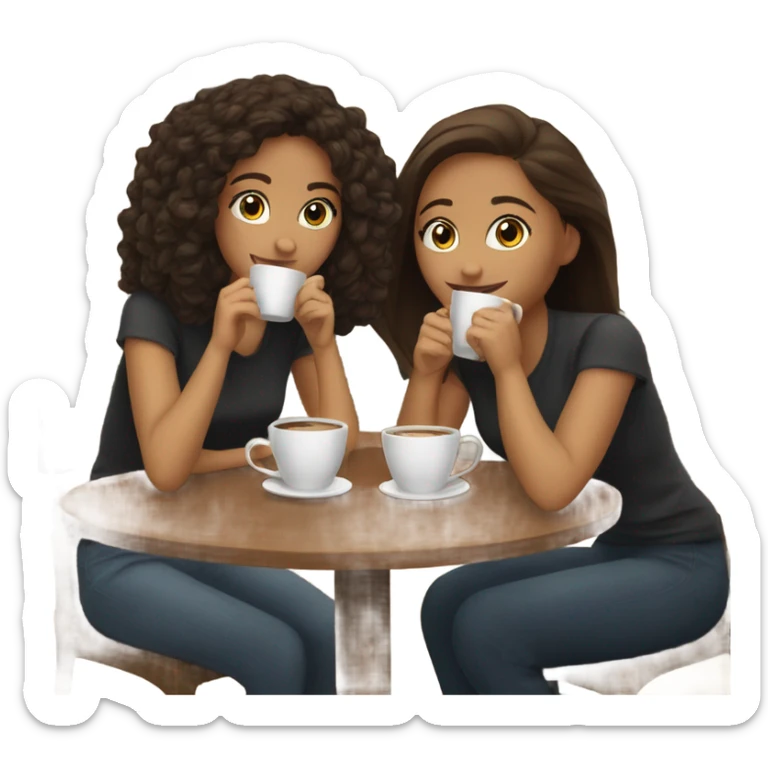 Two girl friends sitting in the coffee house drinking coffee  sticker