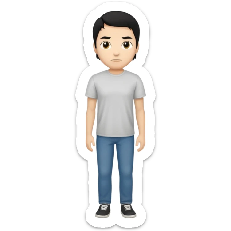 The man black hair and black eyes full body with t shirt sticker