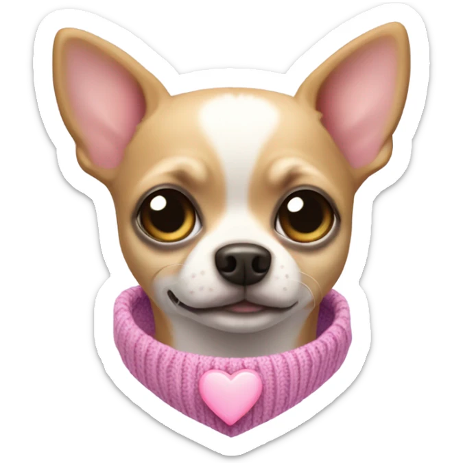 Chihuahua dog with a light purple sweater and a pink heart on it sticker