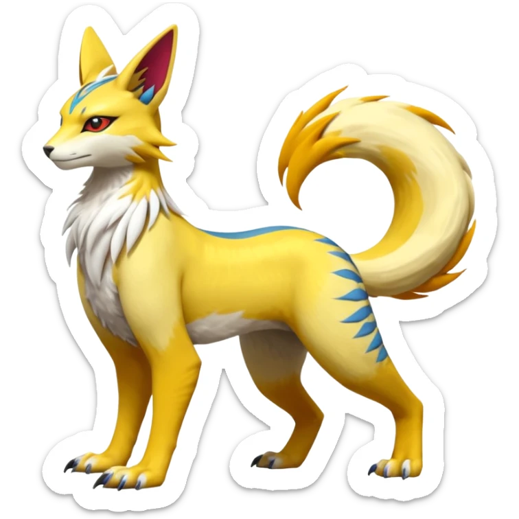 Latias-Vernid-Lombax-Koraidon-Renamon-Zeraora-Bastet-Fakémon-fusion-creature, full body sticker