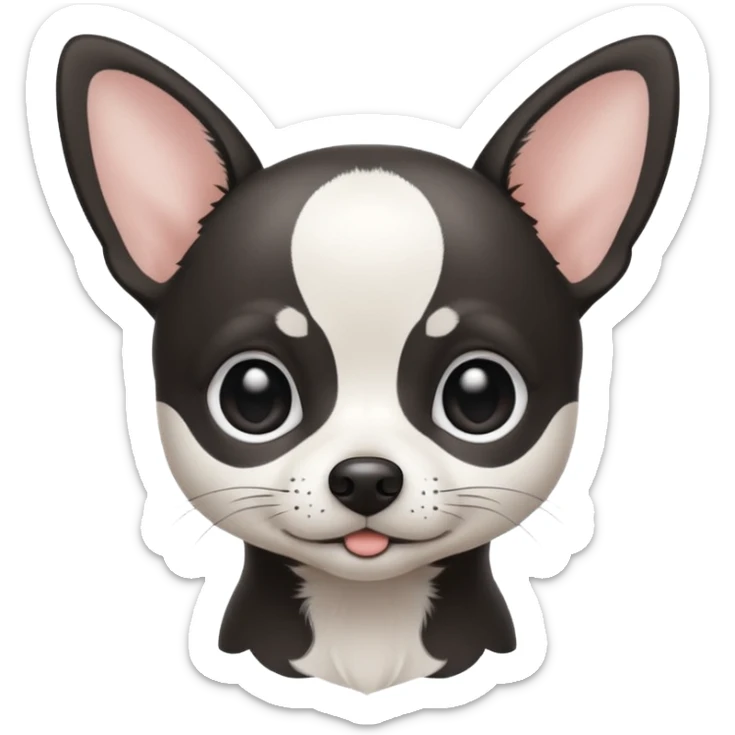 A black and white chihuahua emoji please with a  white line on the center of head and not a big line sticker