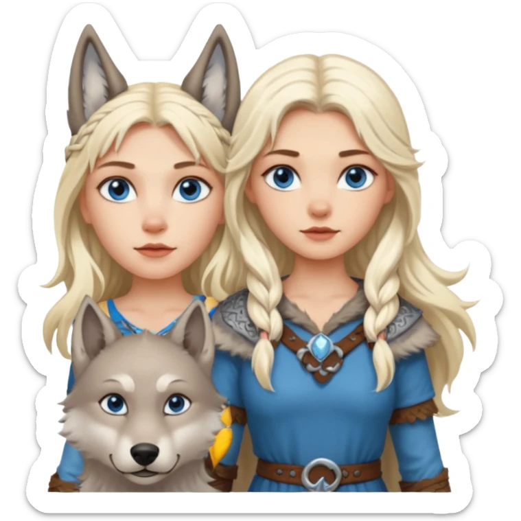 Viking platinum blonde girl with long hair and blue eyes. Wolf petViking platinum blonde girl with long hair and blue eyes. Wolf pet sticker
