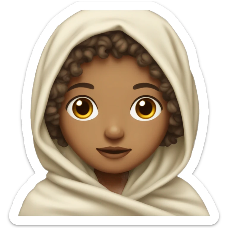 Light skin girl with curly hair and brown eyes in blanket  sticker