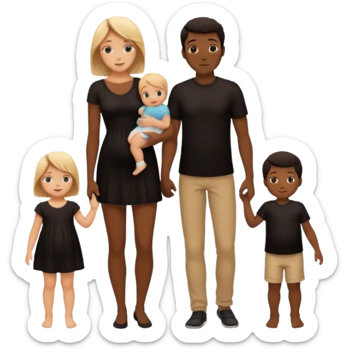 silhouette family with mom dad teenage daughter toddler son and baby.  sticker