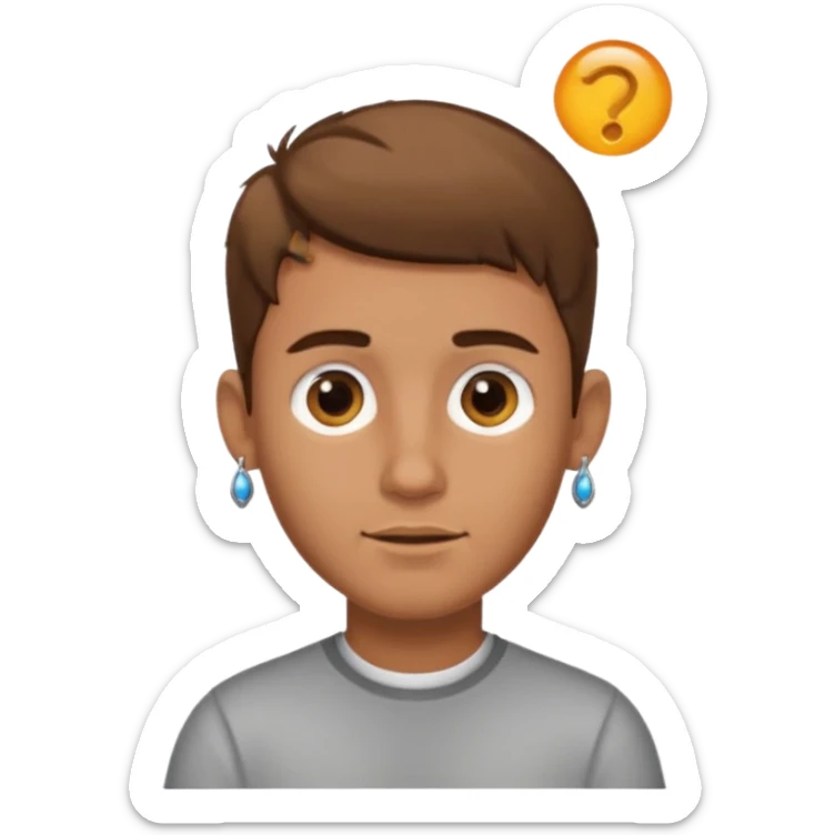 Boy with tanned skin, short brown hair, a light beard, and an earring in his ear sticker