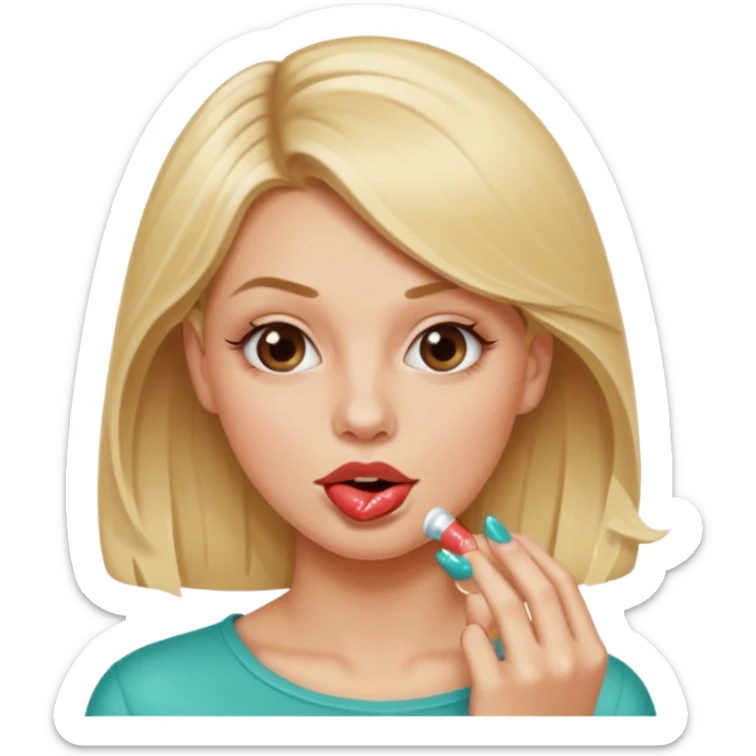 👁️🫦👁️💁🏼‍♀️ aguicheuse. elle se mord le coin de la lèvres. Elle est blonde. Ongles vernis marrons. Elle mâche un chewing-gum  sticker