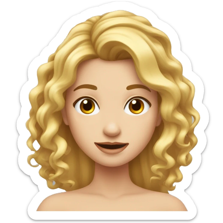 Una chica con el pelo rizado rubia poniendo los dos brazos para la derecha y la cabeza bajada sticker
