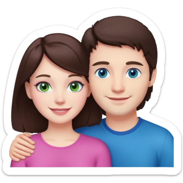 pink polaroid photo of a couple thats white with brunette hair blue and green eyes sticker