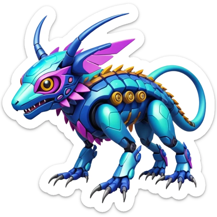  exotic colorful futuristic modern cyber-Fakémon-Digimon-Trico-Vernid-creature sticker