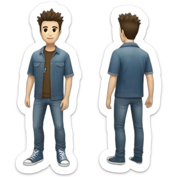 white male adult, Dark Brown Spikey Hair, Pokemon T-Shirt, Blue Jeans, Converse shoes sticker