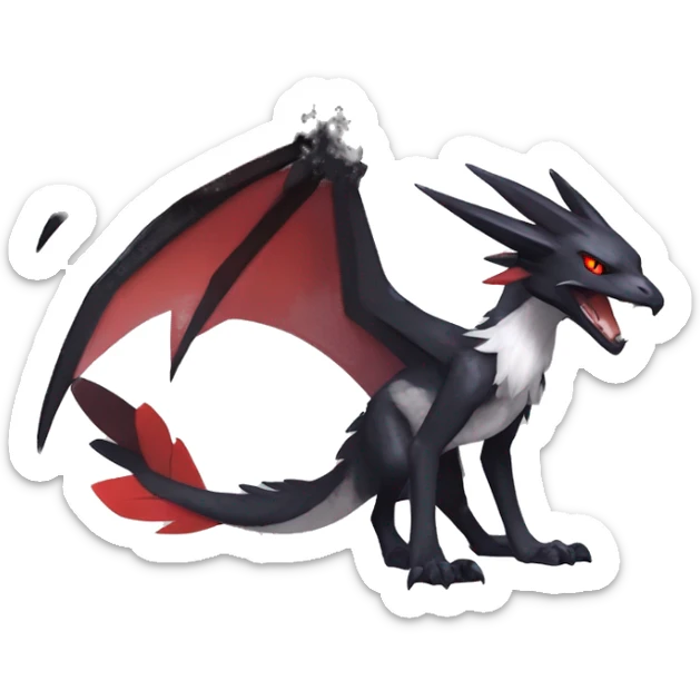 Black Cool Edgy Anthro Noivern-Nargacuga-Silvally-Sergal-Fakémon  with White and Red Edgy markings sticker