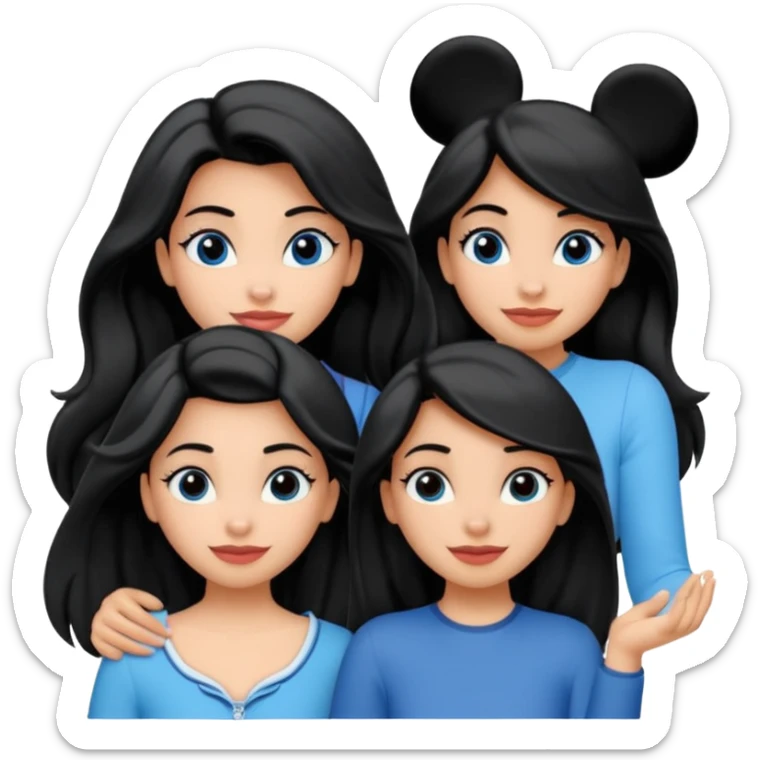 escribe el nombre Disneyland Paris y para titulo, pon a quatro chicas: una pelo corto negro, una pelo rizado largo, una pelo largo liso y la otra pelo ondulado mediano, esta con el ojos azules. Todas tienen piel carne. NOOOOOO, pon el titulo Disneyland Paris i por los lados o con las manos arriba  sticker