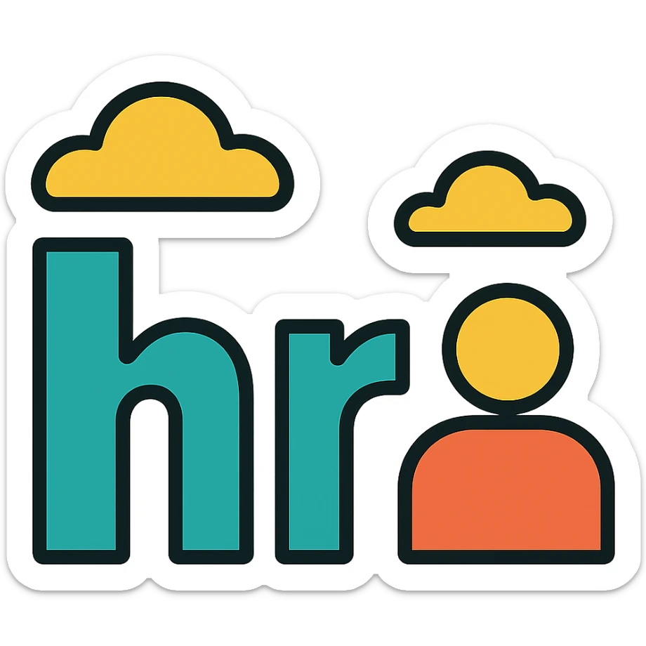 Add a friendly people icon to the HR logo, preserving a minimalist and contemporary style with a transparent background. sticker