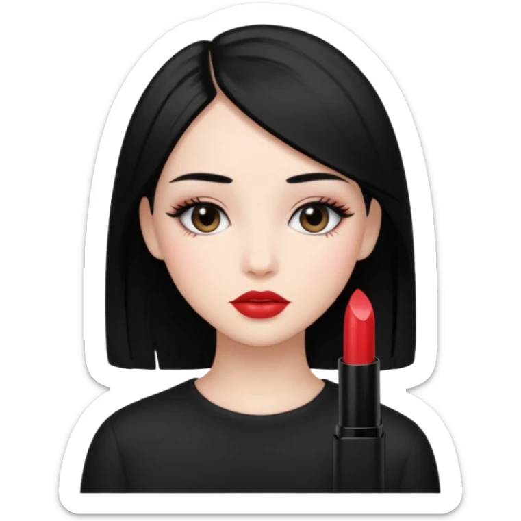 Siyah dümdüz saçlı makyajı soft ve ruju kiko  olan bir kız sticker