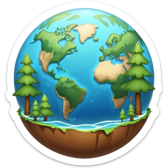 Generate a realistic emoji-style icon of the Earth with forests, oceans, and clean skies — bright lighting and soft shadows sticker
