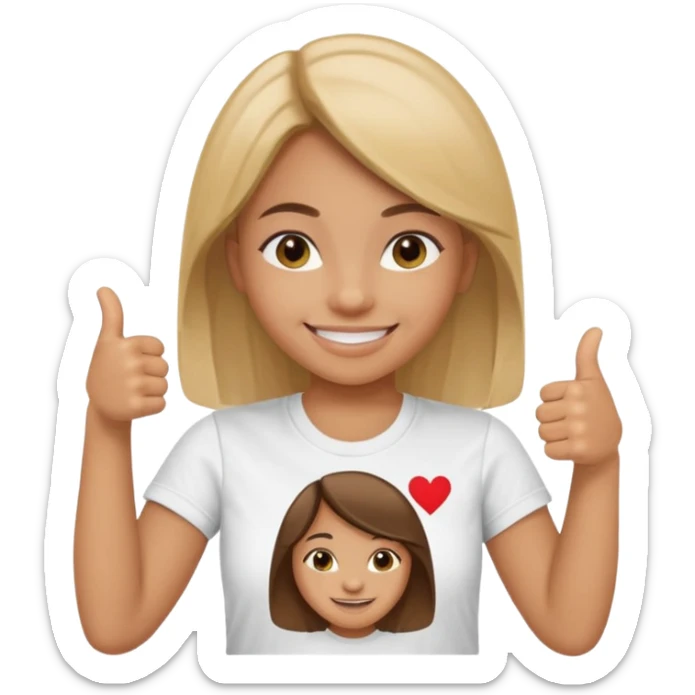 una chica sonriendo con un pulgar hacia arriba con un texto al arriba q pone “me apunto a tdo” en la camiseta  sticker