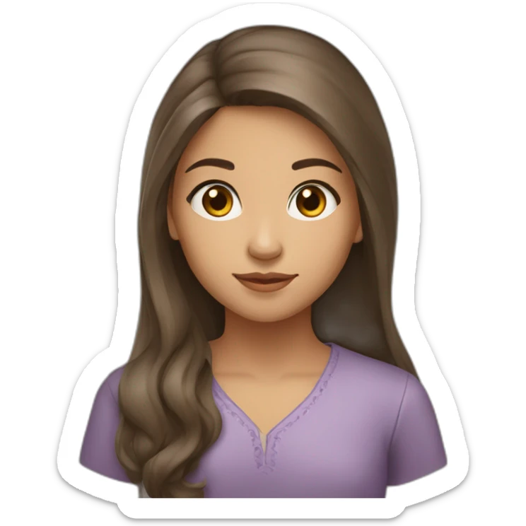 A young girl of Algerian origin with a round head, long brown hair and a small chin. sticker