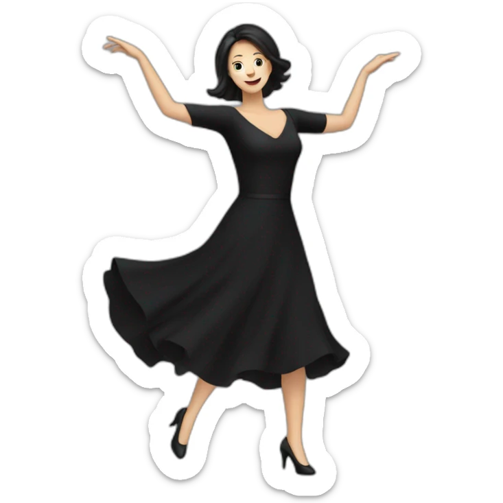 White Woman with dark hair in black dress dancing  sticker
