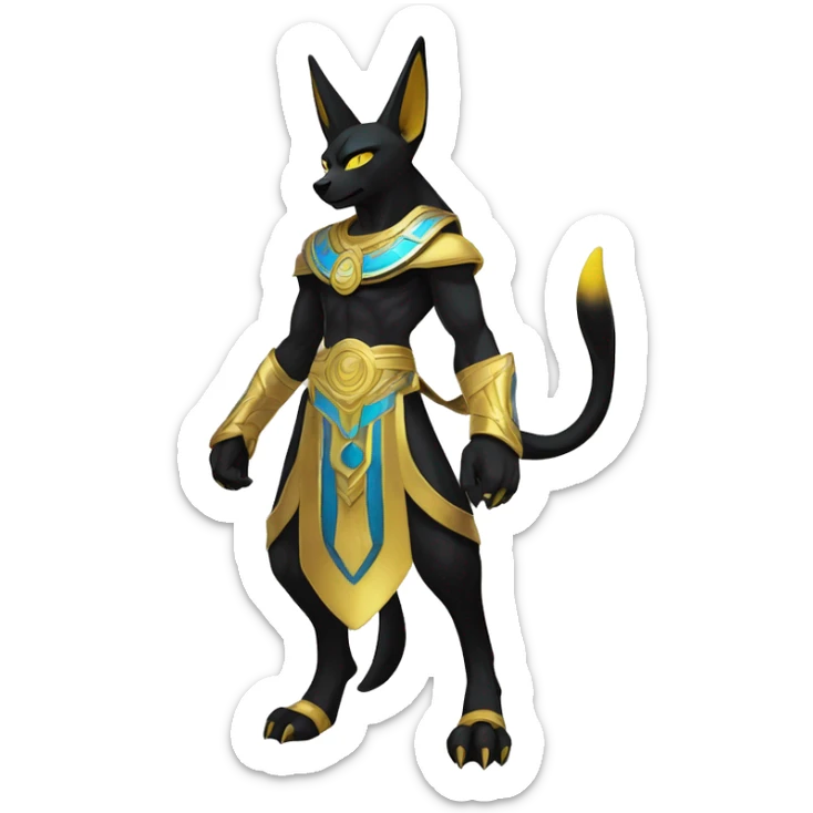Black godly overpowered ethereal majestic Egyptian Lucario-Umbreon-Cat. Golden Anubis-Rings and yellow ring-markings. Full body sticker