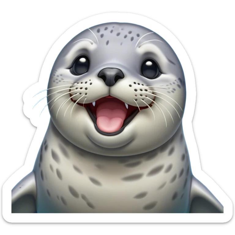 Cinematic Cute Yawning harbour seal Portrait Emoji, Head tilted slightly with a dramatic, wide-open yawn, showcasing a smooth, rounded body with gently drooping features and sleepy, half-closed eyes, Simplified yet irresistibly adorable features, highly detailed, glowing with a soft, cozy maritime glow, high shine, relaxed yet expressive, stylized with a dash of whimsical ocean charm, soft glowing outline, capturing the essence of a drowsy yet affectionate harbour seal that appears ready to stretch out for a nap! sticker