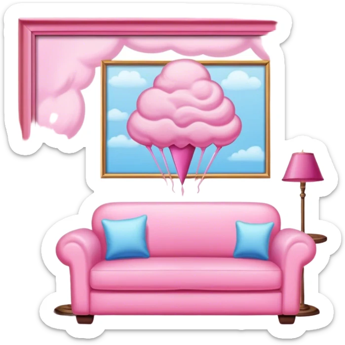 Living room in the color of pink cotton candy sticker