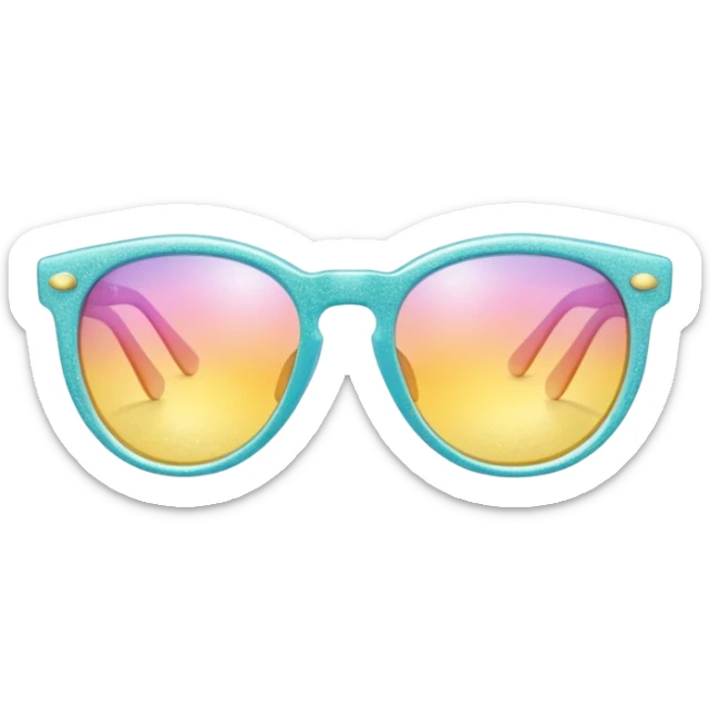 A colorful pair of shiny glossy smooth soft sparkly glittery sunny Pastel sunglasses (aesthetic, loose object, apparel), seen from the side, 3/4 angle sticker