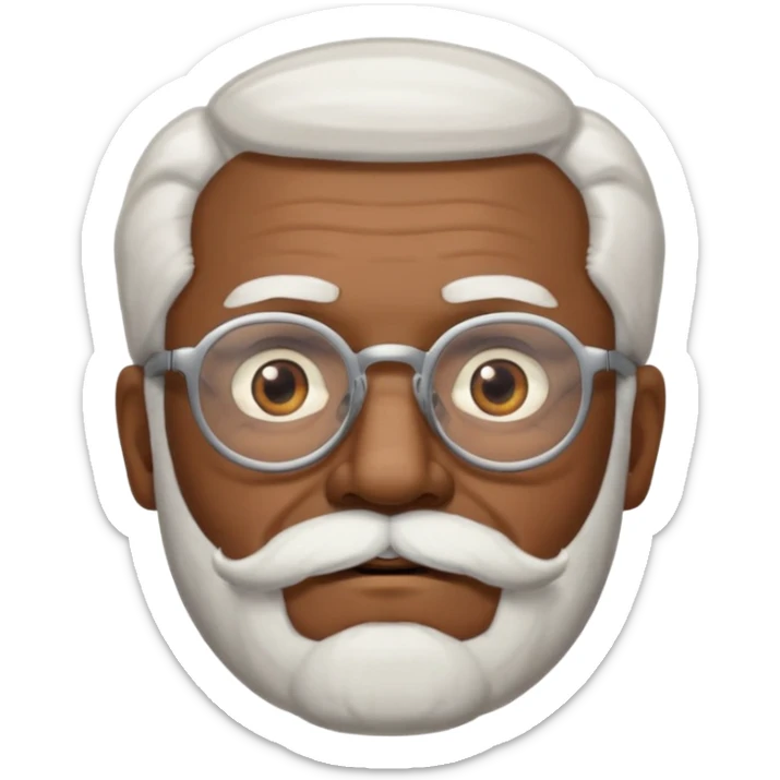 An elderly man emoji with medium-dark skin tone, white hair on the sides, glasses, thick eyebrows, and a white mustache and beard. sticker