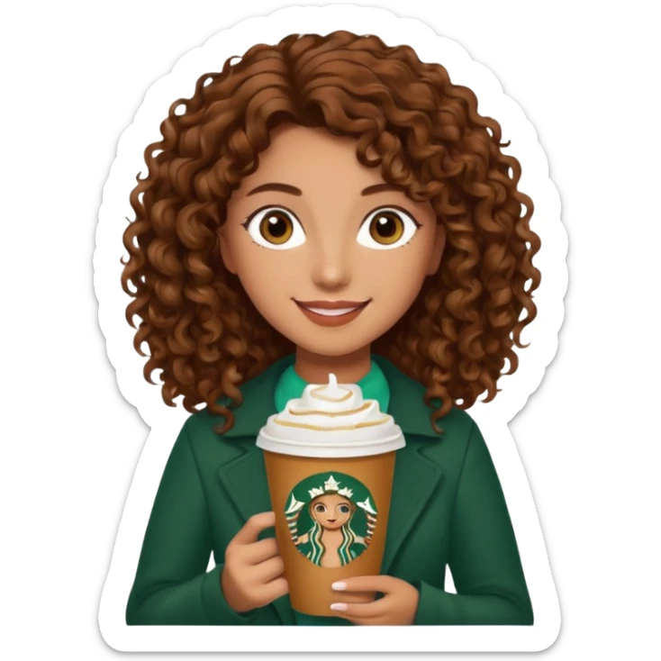 Girl, brown curly hair and brown eyes, Starbucks sticker