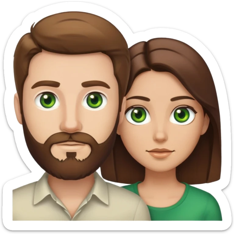 White male with green eyes beard and brown hair and a tan female with brunette hair  sticker