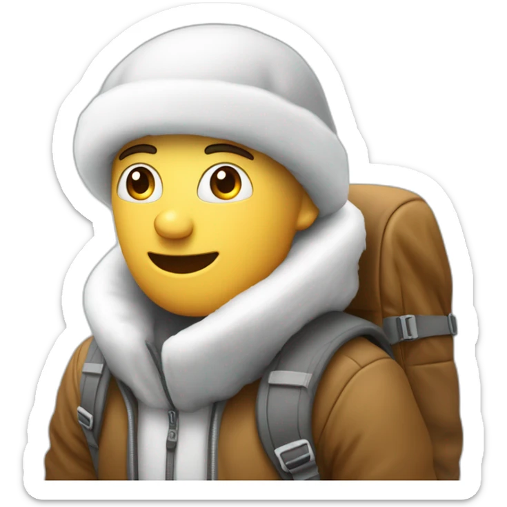 Un homme avec un haut blanc un sac a dos une pelle a neige dans les mains sticker