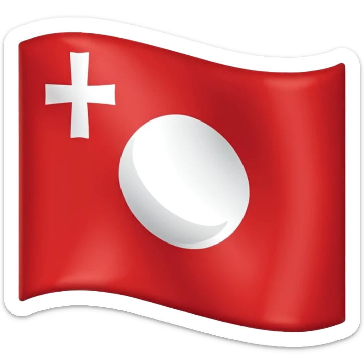 Créame un emoji de una bandera roja con un círculo blanco a un costado y una cruz dentro del circulo boanco sticker