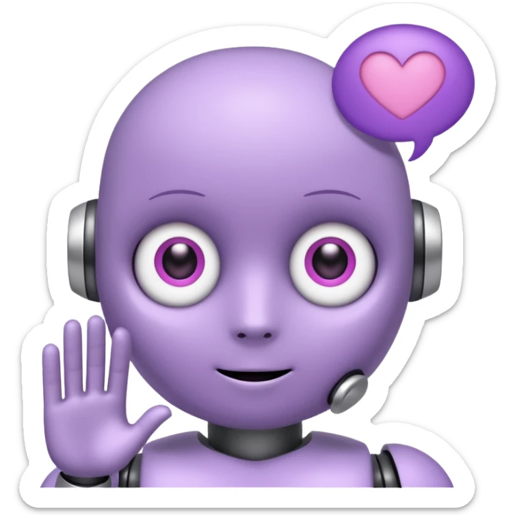 bot in flieder mit herzaugen in weiß mit sprechblase wo steht - lass uns Content erstellen sticker