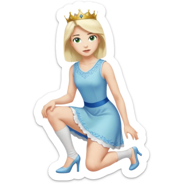 prince, upright, black Hair, blue eyes, garment,  woman, bending knee, white sleveless dress, blonde hair, green eyes, sticker